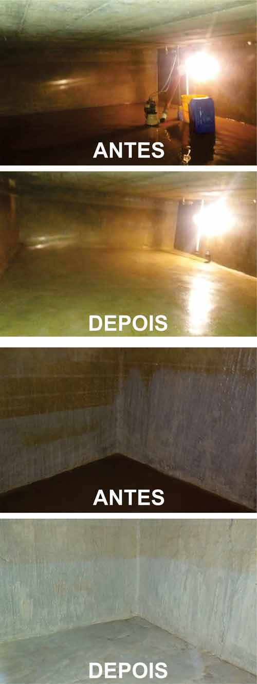 Antes e depois da limpeza de cisterna